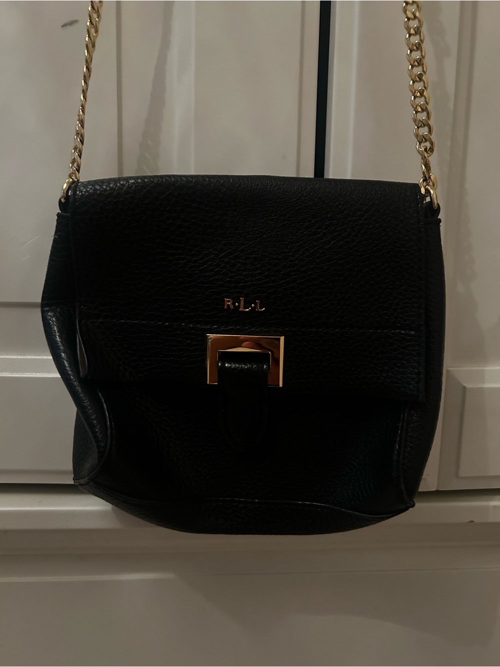 RLL Ralph Lauren Black Gold Chain Purse Coin CrossBody Bag